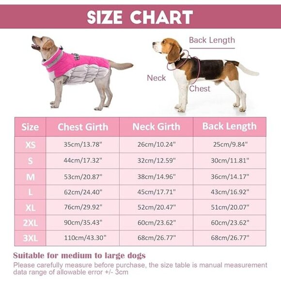 Lele Pet Quilted Windproof Dog Jacket Fleece Vest Pink Grey Reflective Coat Larg - Picture 8 of 8